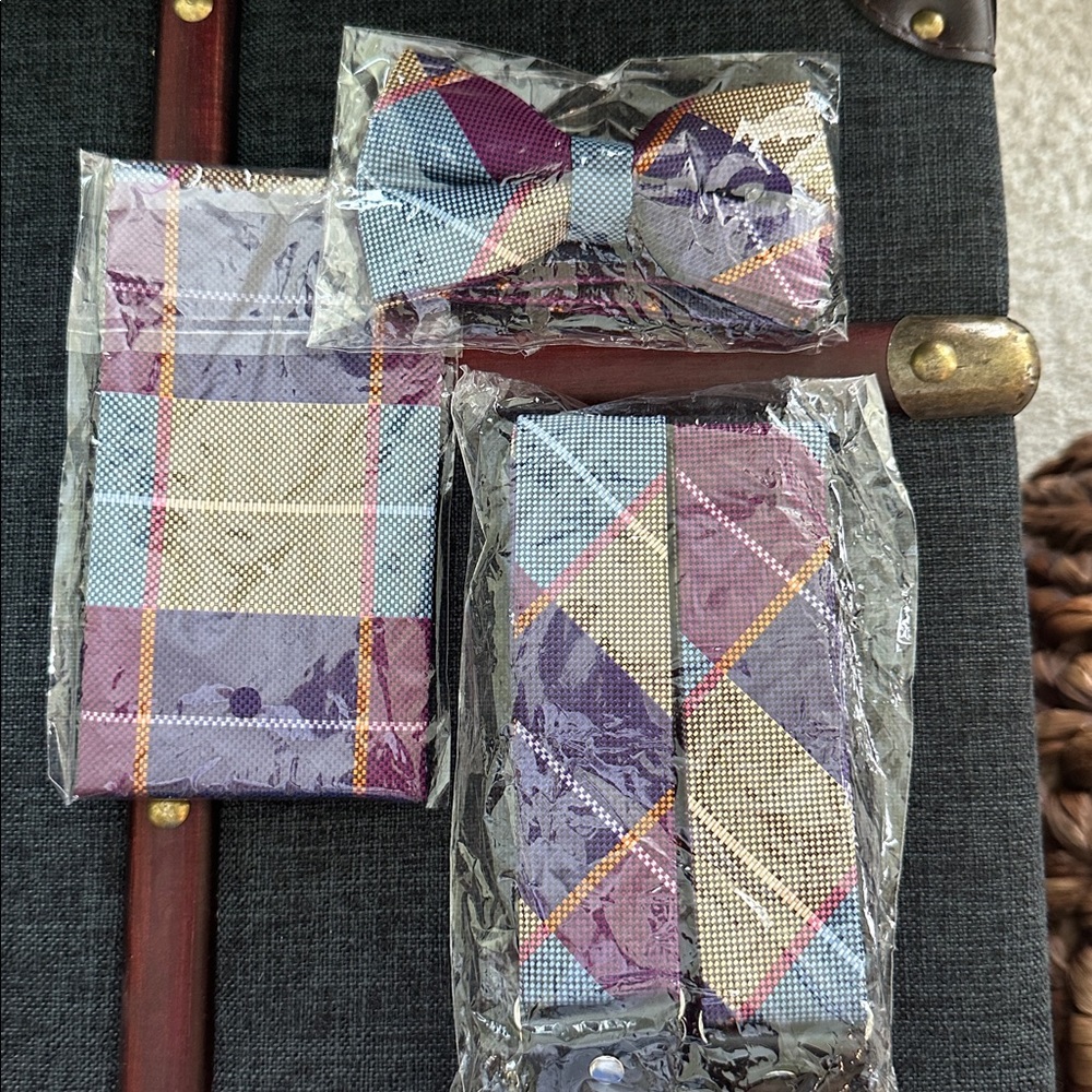 Plaid Bow Tie and Pocket Square Set